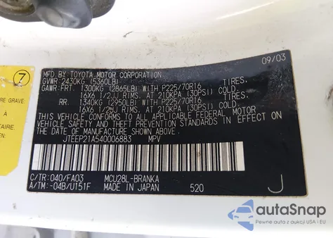 2004 Toyota Highlander V6 z USA, uszkodzony, nr VIN JTEEP21A540006883